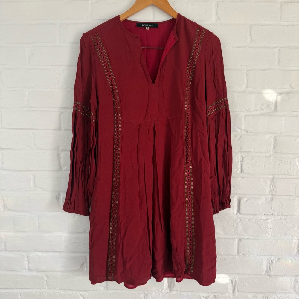 SugarLips Burgundy Boho Tunic Dress Small